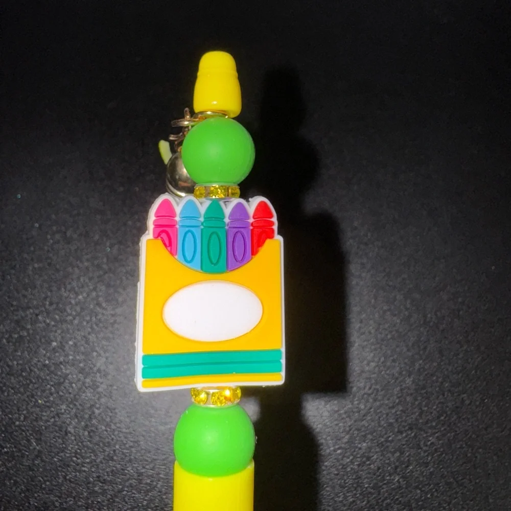 Yellow and Green Decorative Pen with crayons and tassel, Fun, Fancy Pen